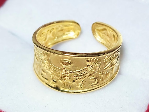 Horus Eagle 18K Gold ring | Egyptian majestic falcon Jewelry | adjustable Open ring | Ra Eye engraved Pharaonic Ring | gold symbolic gift