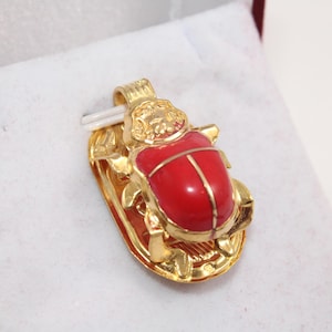 Chunky red Scarab Sterling Silver Pendant Egyptian Jewelry Pendant Silver Scarab Necklace Double Sided Pharaonic Symbol handmade Beetle gift