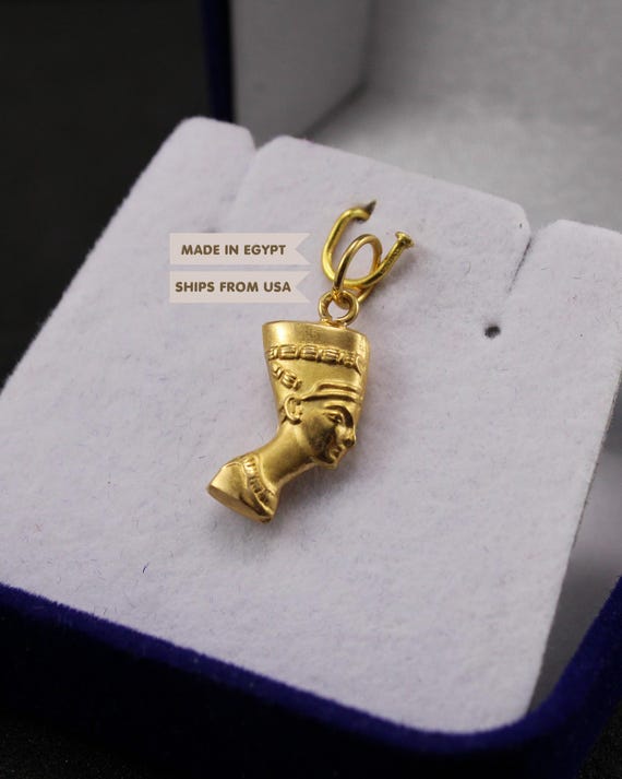 Queen Nefertiti 18K Gold Pendant double sided | Egyptian handmade jewelry | Nefertiti necklace | pharaonic Egypt mythology gift 0.9 Gr