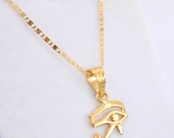 18K Gold Eye of Ra Necklace | Handmade Egyptian udjat Jewelry | divine eye charm pendant | Horus eye mythology sacred geometry symbolic gift