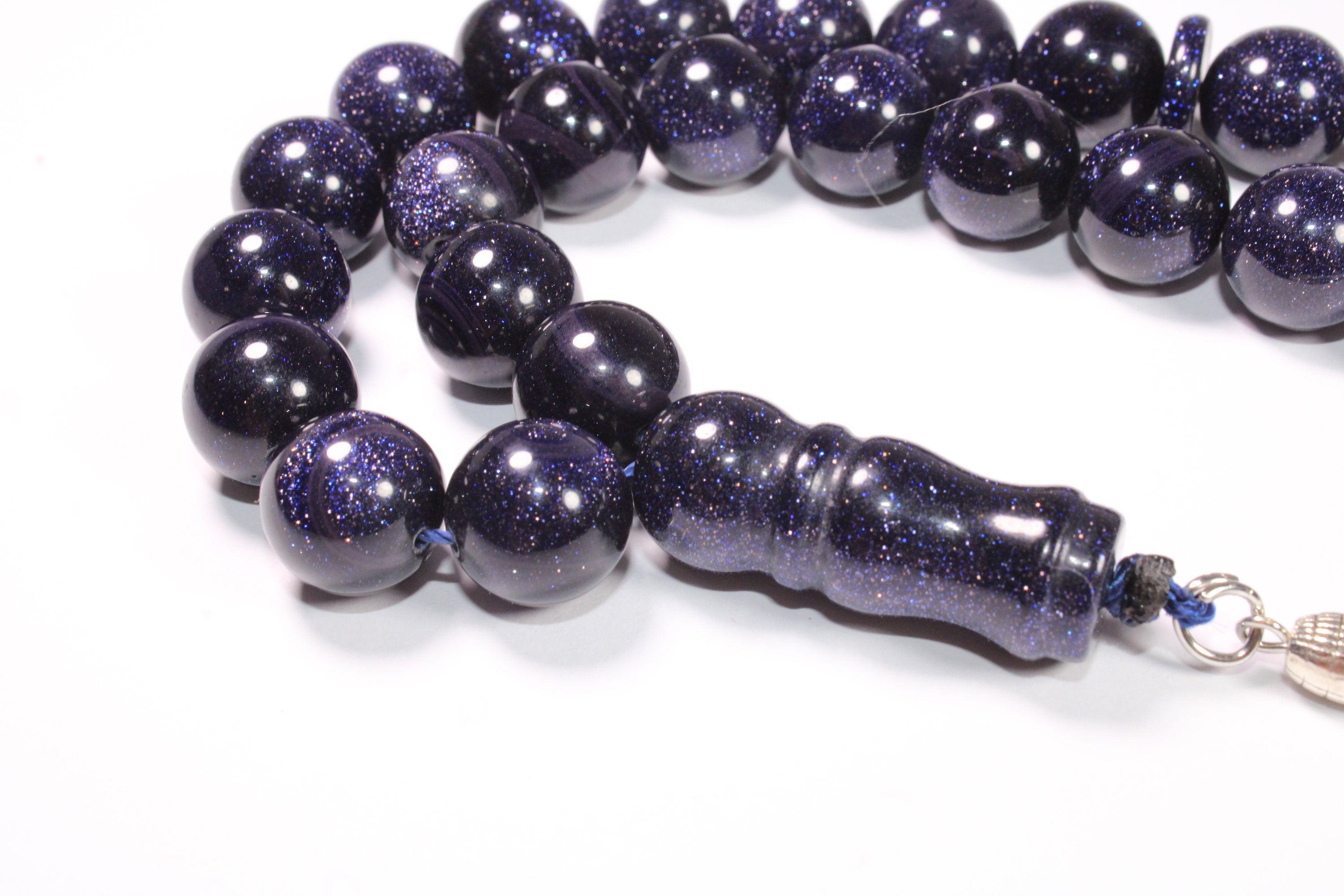 Islamische Gebetsperlen 33 Glänzender dunkelblauer Sternstein Tasbih-Masbaha مسبحة حجر نجوم