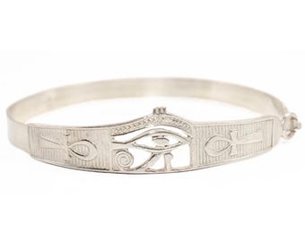 Eye of Horus + Ankh cross Bracelet Sterling Silver Egyptian jewelry evil eye Handmade charm