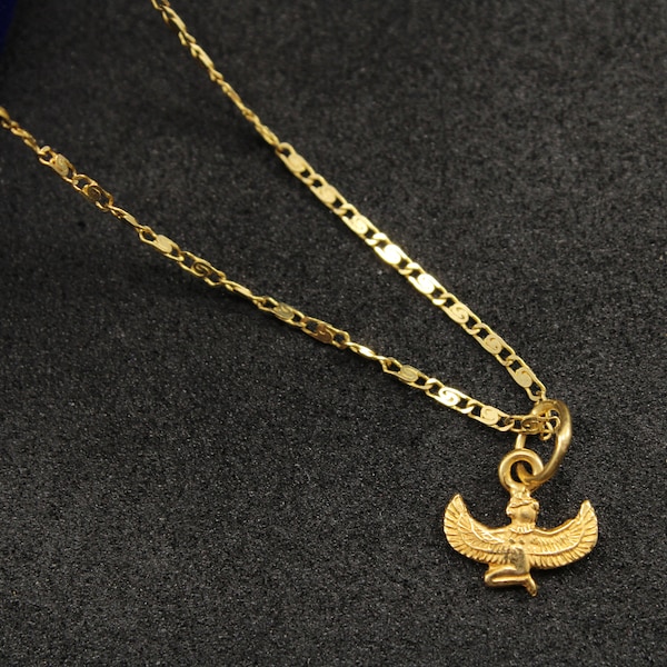 Egyptische sieraden handgemaakte koningin Isis met vleugels ketting hanger 18K geel gouden ketting hanger Isis gestempeld