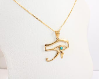 Oog van Horus Ketting Verguld Sterling Zilver Egyptische Sieraden Handgemaakte Ketting Oog van Ra Bedel Oude Revival Sieraad Oog Hanger