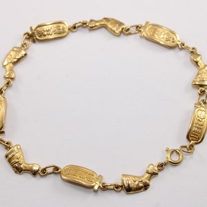 Unique Egyptian Stamped 18K Yellow Gold Bracelet Queen Nefertiti Pharaonic + Cartouche Pharaonic