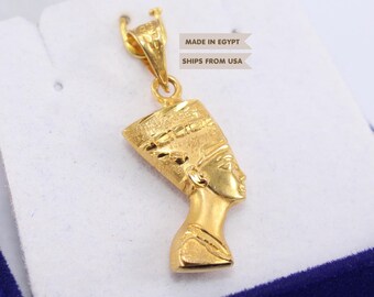 18K Gold Nefertiti Pendant, handmade Egyptian jewelry, ancient Egypt, queen charm, gift