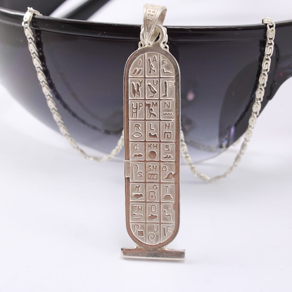 cartouche Collier personnalisé Bijoux égyptiens, alphabet en argent sterling cartouche Vos noms en hiéroglyphes, anglais ou arabe