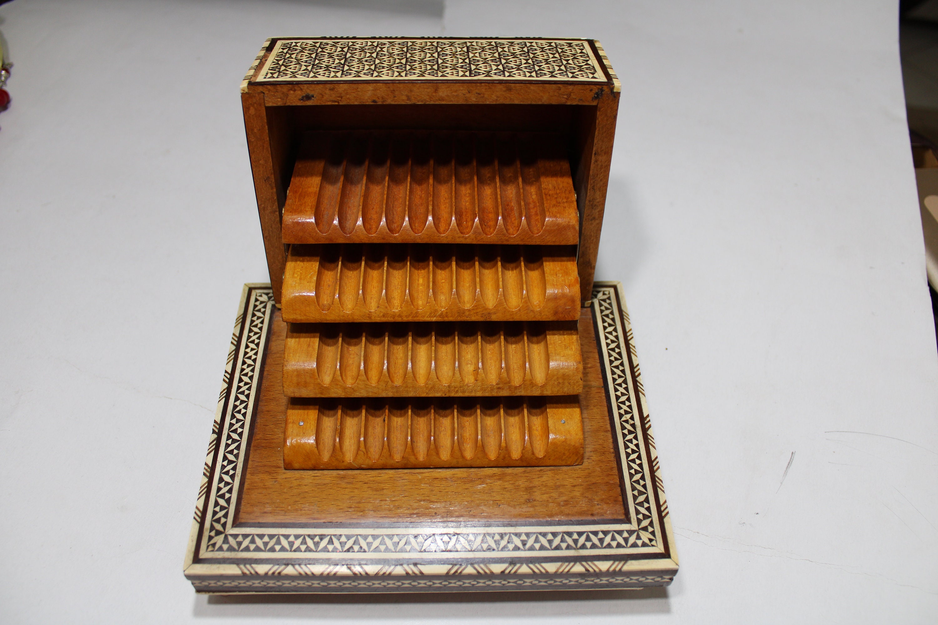 Antique Handmade Wood Cigarette Box Carved Inlaid Mother of - Etsy
