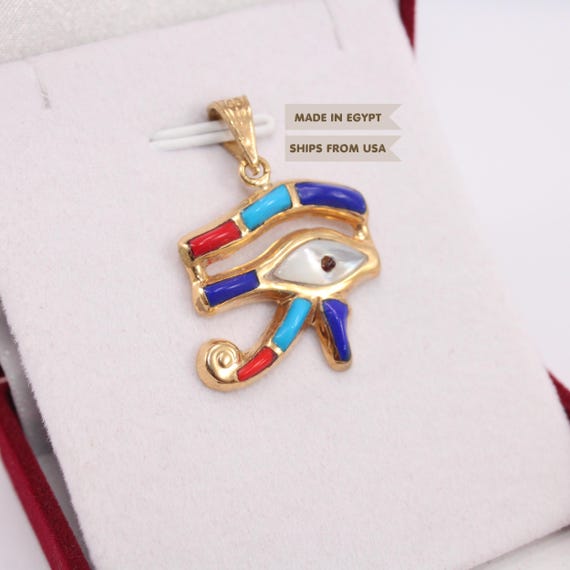 18K Gold Eye of Horus Pendant, handmade Egyptian jewelry, Egypt evil eye, eye of Ra charm gift