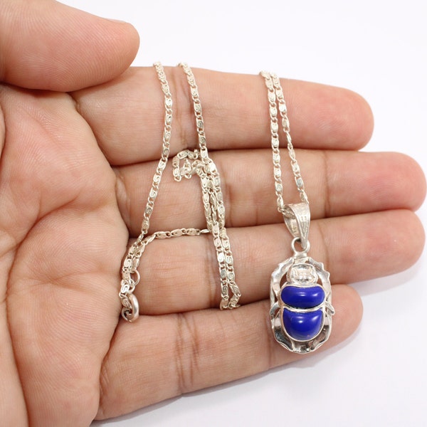 Egyptian Jewelry Scarab Necklace, Sterling Silver Scarab Pendant, Scarab Beetle Necklace, Silver Scarab Jewelry