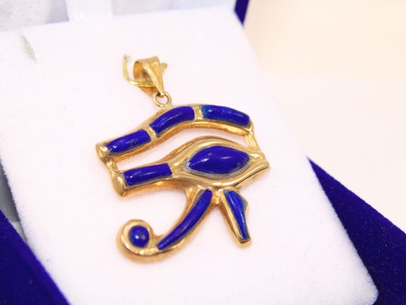Blue Eye of Horus 18K gold Pendant | handmade jewelry Egyptian jewelry evil eye pendant mythology jewelry evil eye necklace Horus charm gift