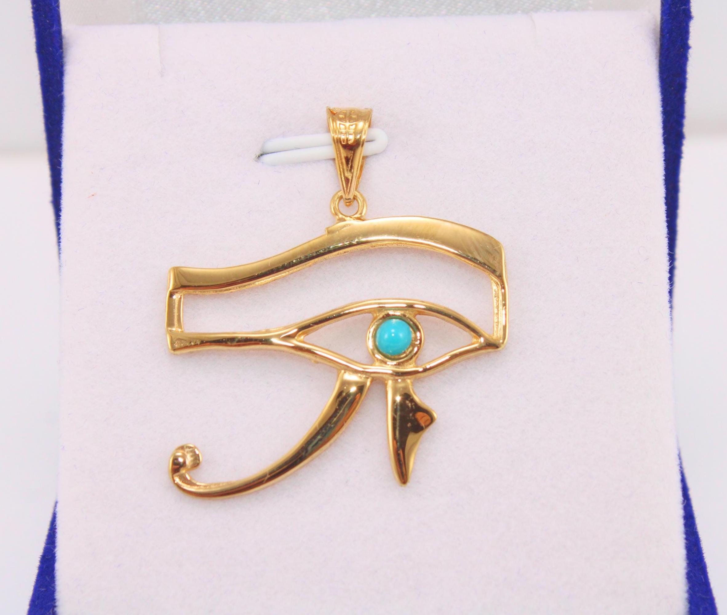 925 Sterling Silver Egyptian Eye Of Horus Pendant With Turquoise | RA Symbol | Alex And Elsa ESP18
