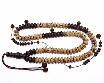 Natural oud wood + Fungi Misbaha handmade Muslim Prayer beads Handcrafted Rosary Islamic Gift Tasbih سبحة عود