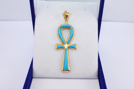 ターコイズ アンク クロス 18K ゴールド ペンダント | 生命の鍵 