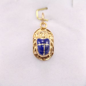 Egyptian Blue Scarab Gold 18K DOUBLE SIDE Pharaonic Yellow Gold Pendant 1.3Gr