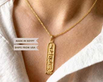 Personalized Cartouche Name Necklace Sterling Silver Gold Plated Egyptian Jewelry gift Hieroglyphic English Arabic