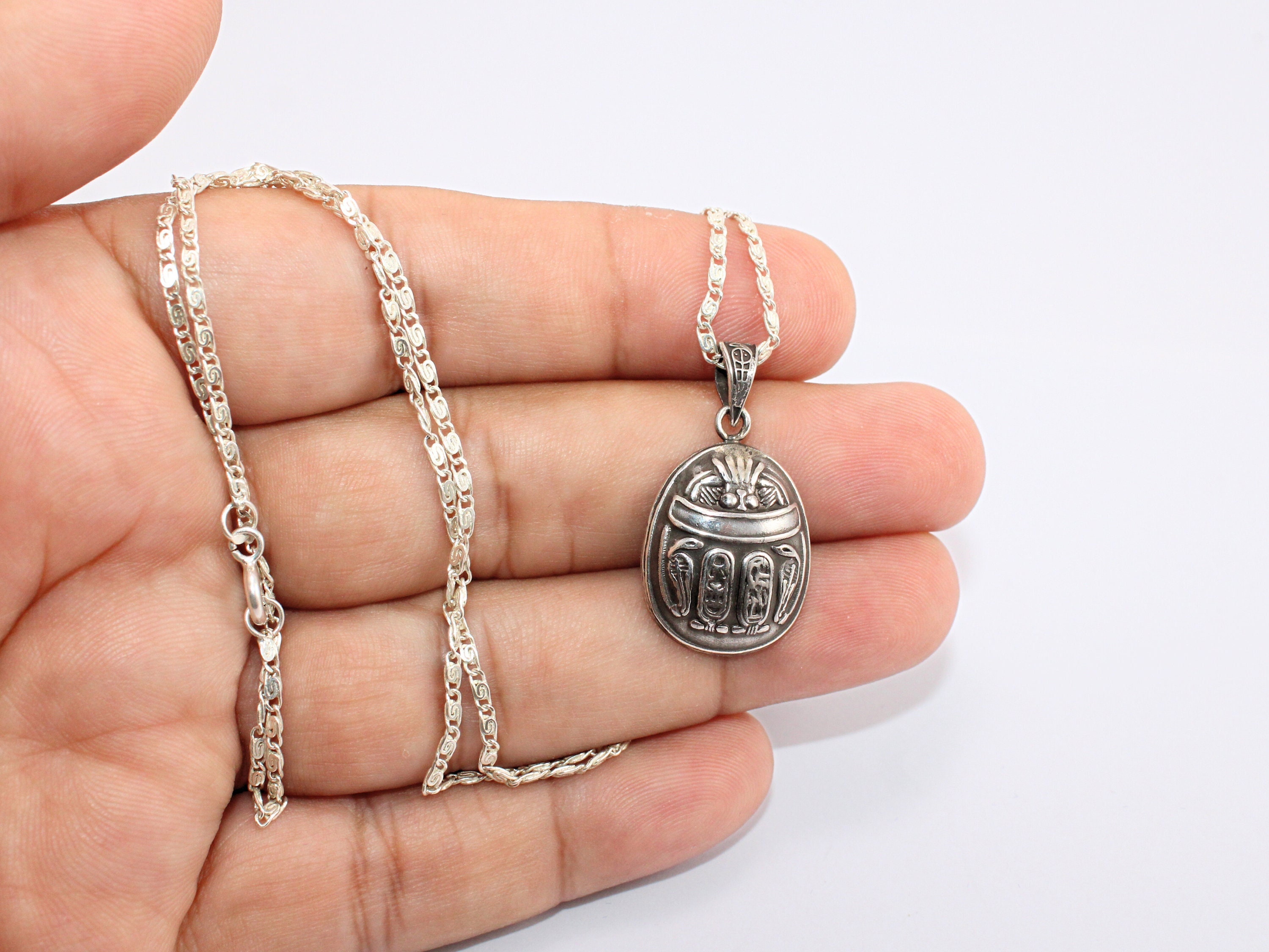 VINTAGE EGYPTIAN WHITE STONE SCARAB HAND CARVED NECKLACE | eBay