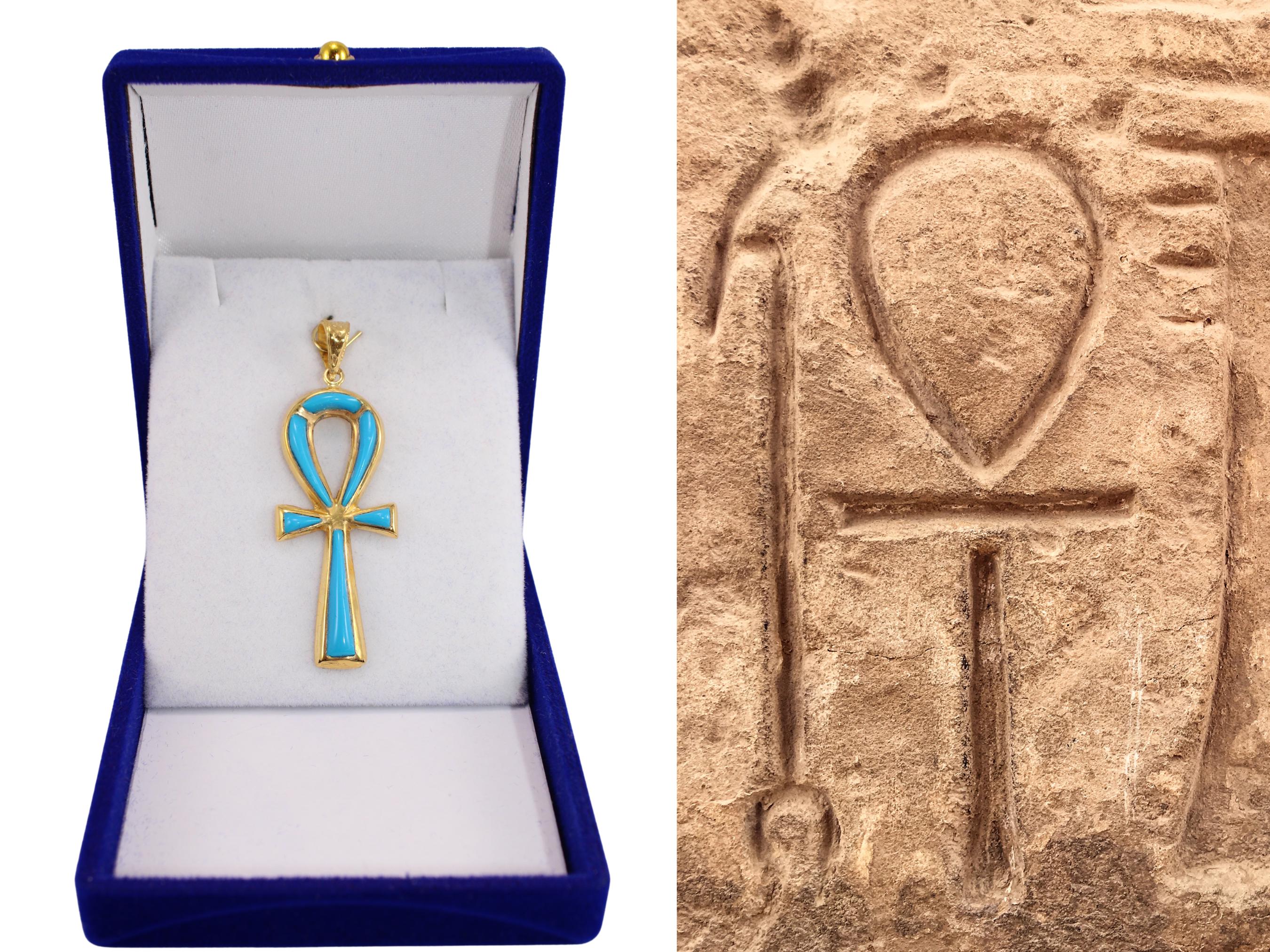 ターコイズ アンク クロス 18K ゴールド ペンダント | 生命の鍵 ターコイズ アンク クロス 18K ゴールド ペンダント | 生命の鍵