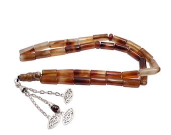 Brown Sulemani Agate 33 Prayer Beads Islamic Misbaha Aqeeq rosary Tassel Natural Muslim gift سبحة عقيق