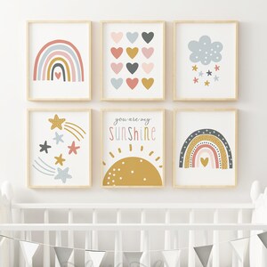 Rainbow Wall Art Prints, You Are My Sunshine Print, Girls Rainbow Nursery or Room Decor, Weather Prints, Girls Printable Wall Art, Digital