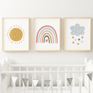 Rainbow Nursery Wall Art, Rainbow Prints Set of 3, Weather Prints, Girls Rainbow Prints, Printable Art, Girls Room Nursery Decor, Digital image 1