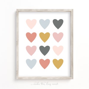 Girls Heart Rainbow Prints, Nursery Printable Wall Art, Boho Girls Room Heart Theme Decor, Mustard, Blush Pink, Gray Digital Printable OGCP Poster Teen Tween Baby Dorm