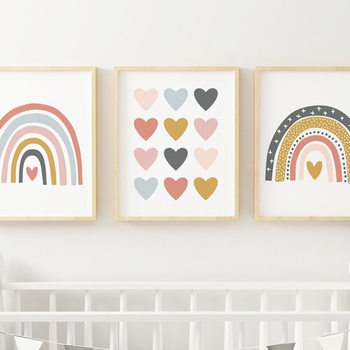 Rainbow Nursery Wall Art Rainbow Prints Set of 3 Girls Room Etsy