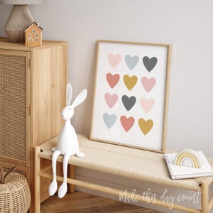 Girls Heart Rainbow Prints, Nursery Printable Wall Art, Boho Girls Room Heart Theme Decor, Mustard, Blush Pink, Gray Digital Printable OGCP Poster Teen Tween Baby Dorm