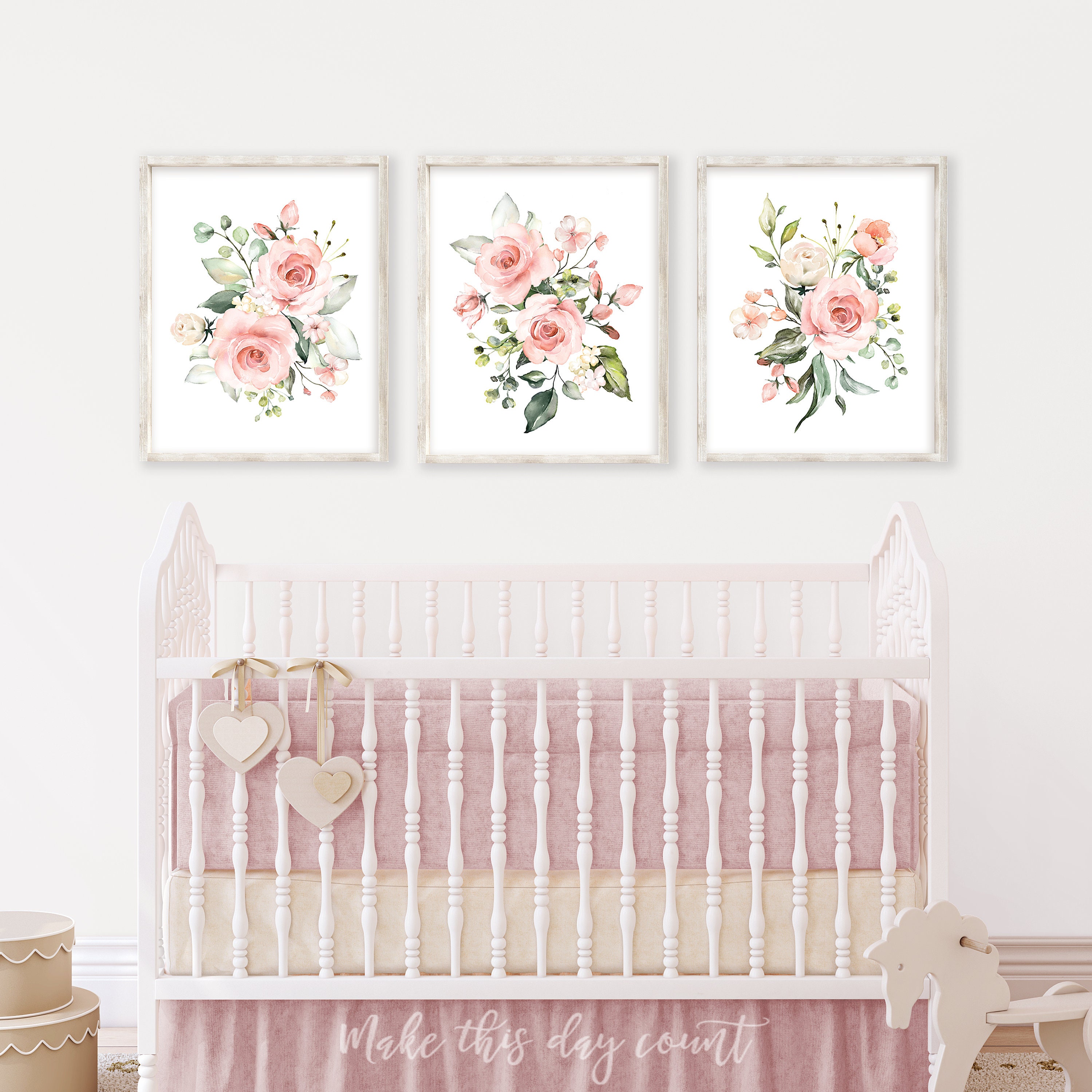 Vintage Rose Nursery Art Prints Set Girl's Floral Etsy