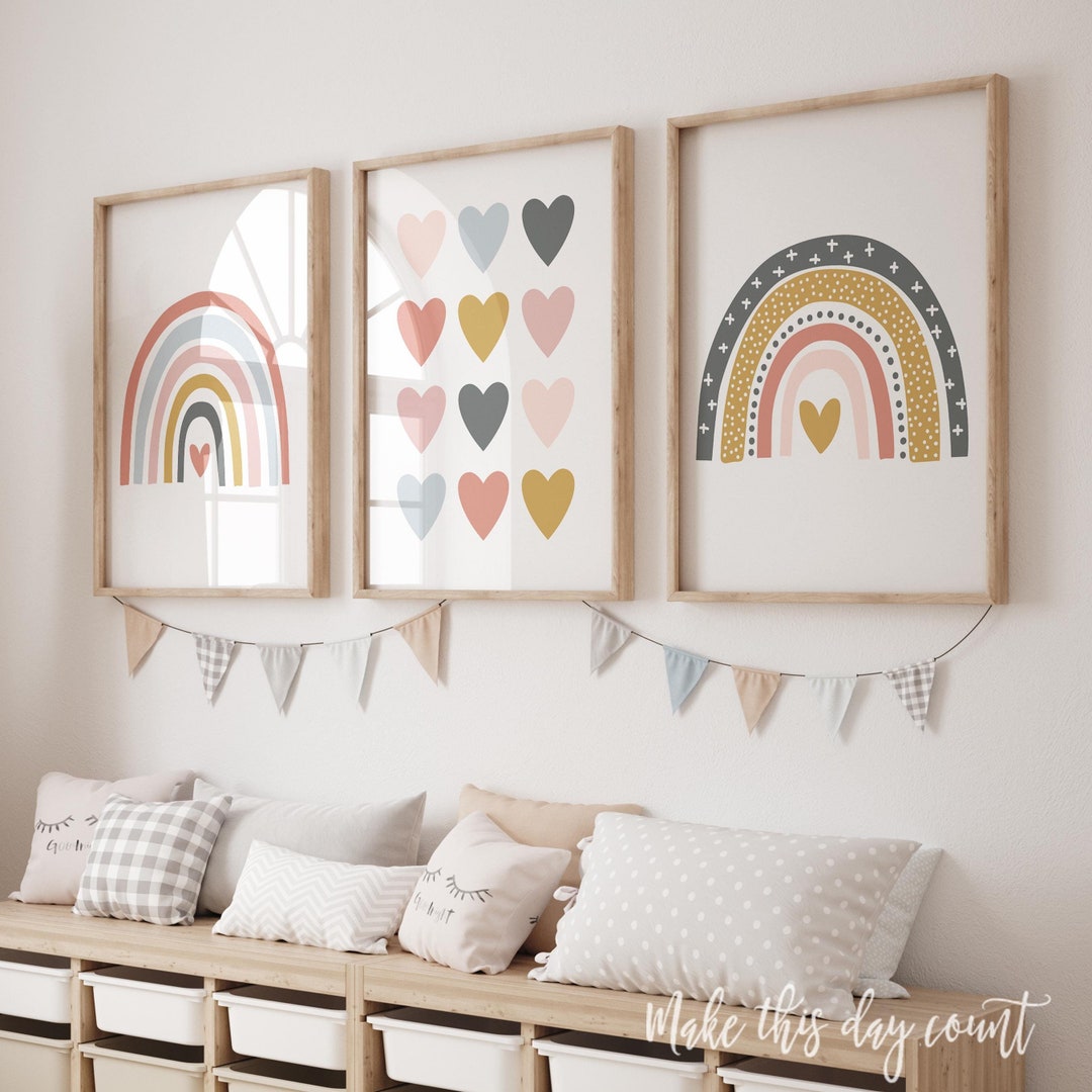 Rainbow Nursery Wall Art, Rainbow Prints Set of 3, Girls Room Decor ...