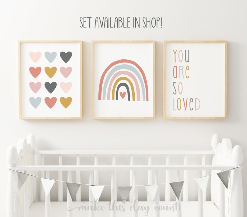 Girls Heart Rainbow Prints, Nursery Printable Wall Art, Boho Girls Room Heart Theme Decor, Mustard, Blush Pink, Gray Digital Printable OGCP Poster Teen Tween Baby Dorm