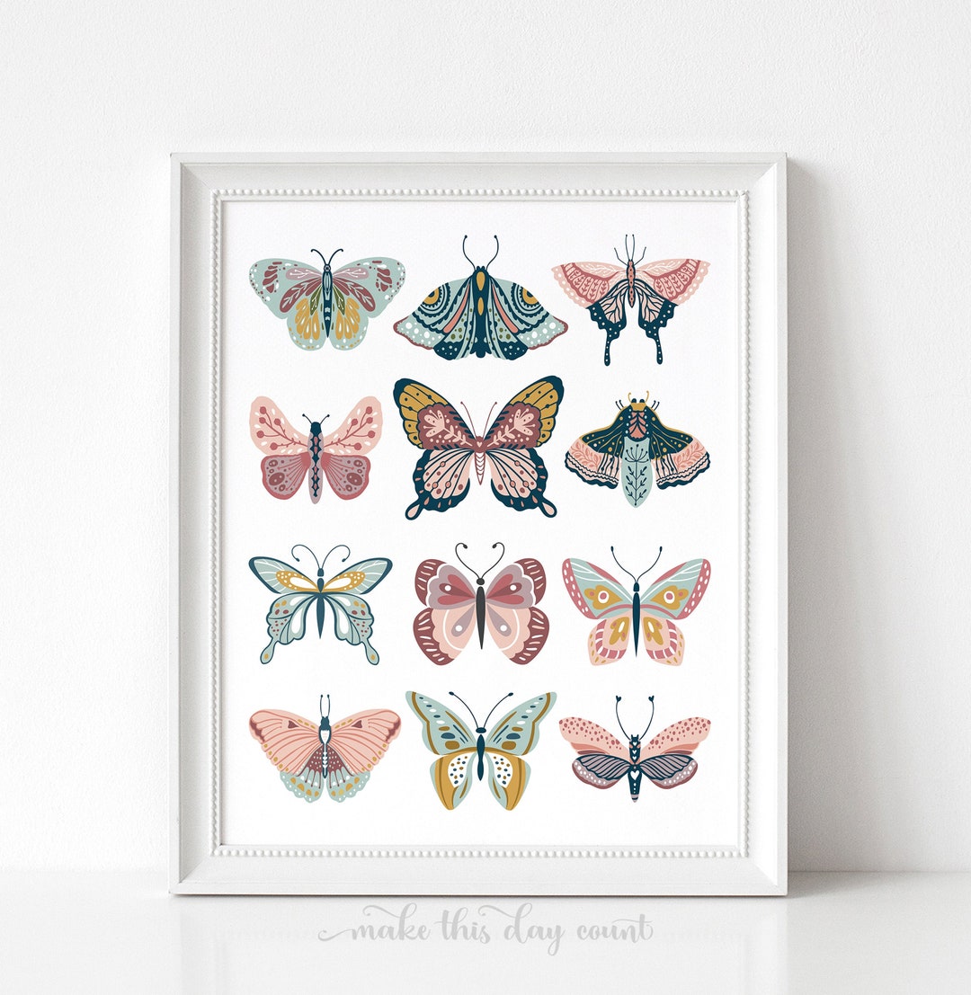 Boho Butterfly Print for Girls Room or Nursery, Childrens Wall Art ...