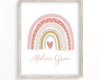 Rainbow Wall Art Prints, Rainbow Name Print, Personalized Rainbow Girls Nursery Room Prints, Girls Rainbow Printable Art, Girls Room