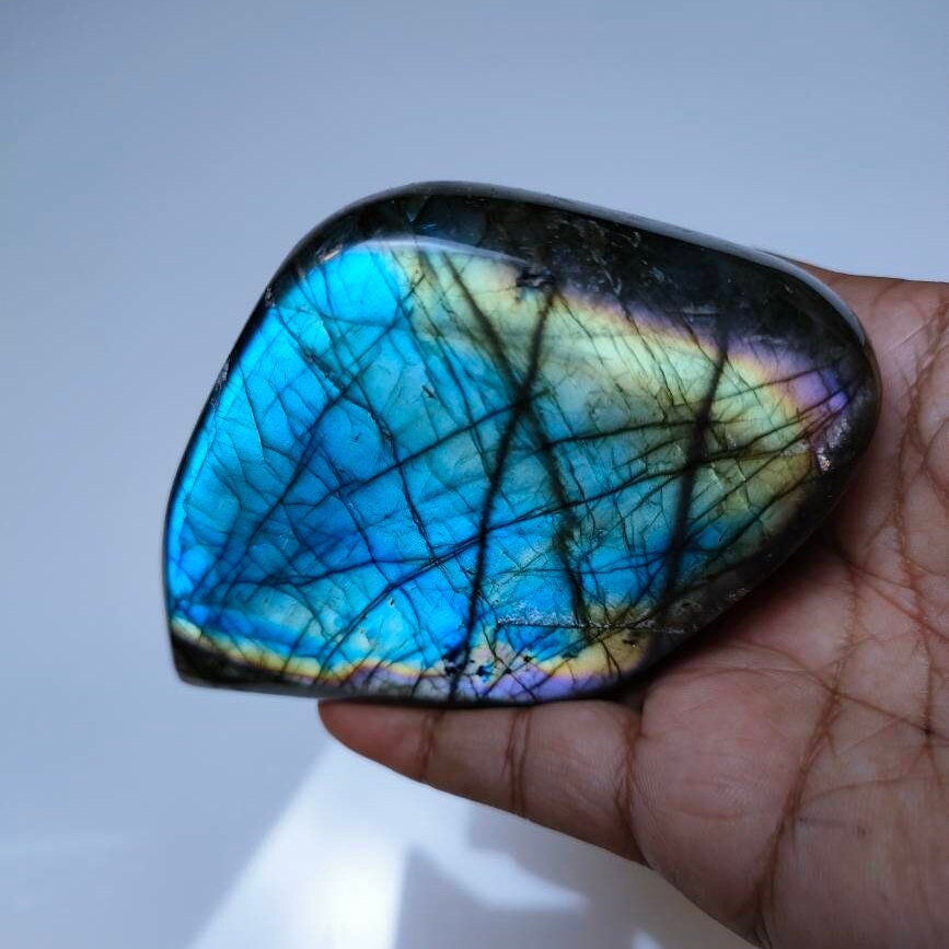 Labradorite 464Gr- Bleue et Vert Jaune Violette - Mini Forme Libre