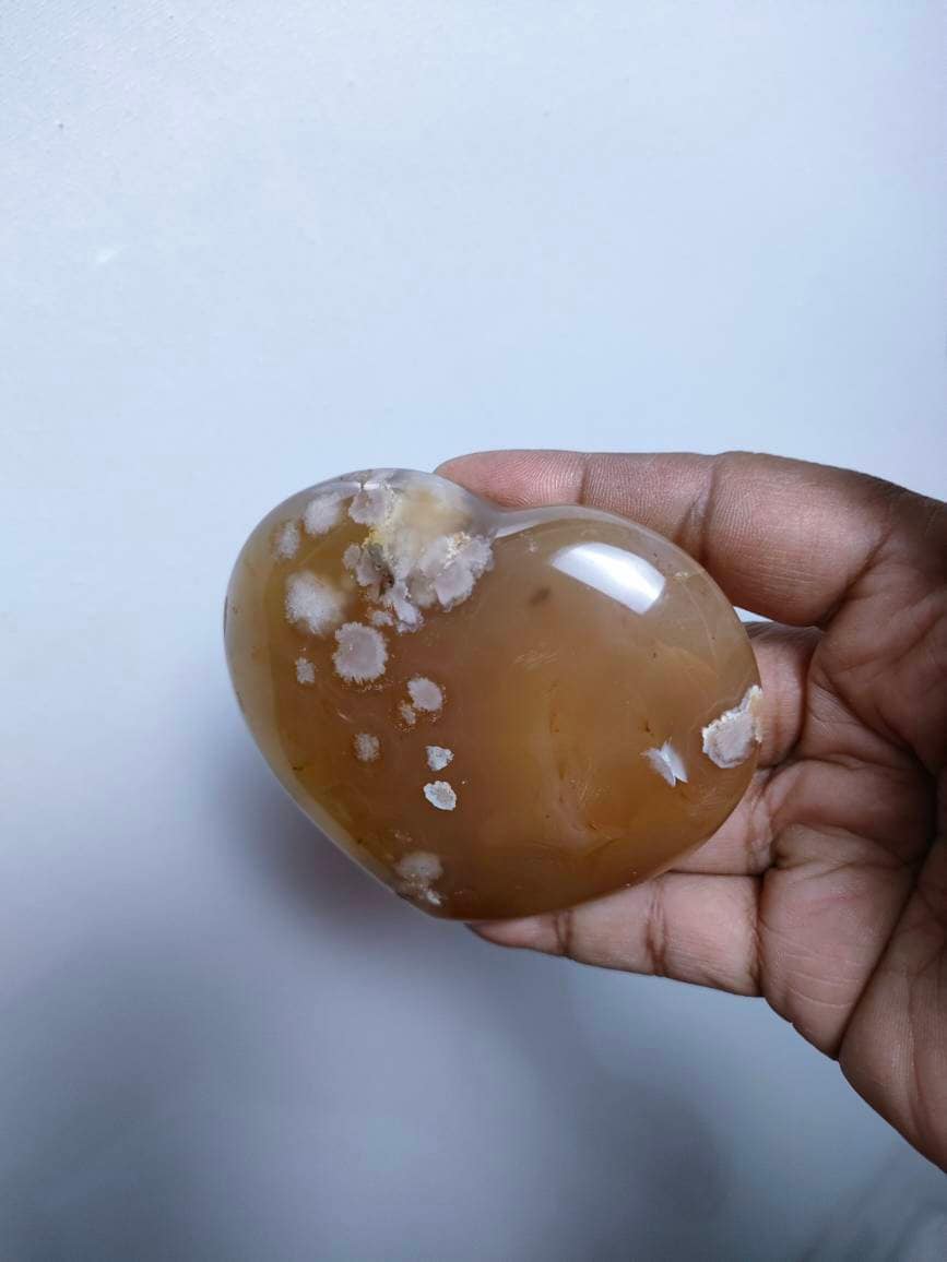 Agate Fleur 243, 70Gr- Rose et Blanc Beige - Cœur Xl