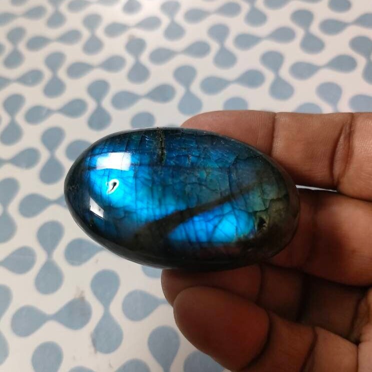 Labradorite 54, 70Gr - Bleue Flash et Verte - Galet Ovale
