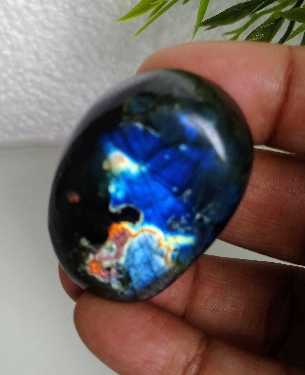 Spectrolite 42, 00Gr -Bleue Grise et Orange Dorée-Galet Ovale