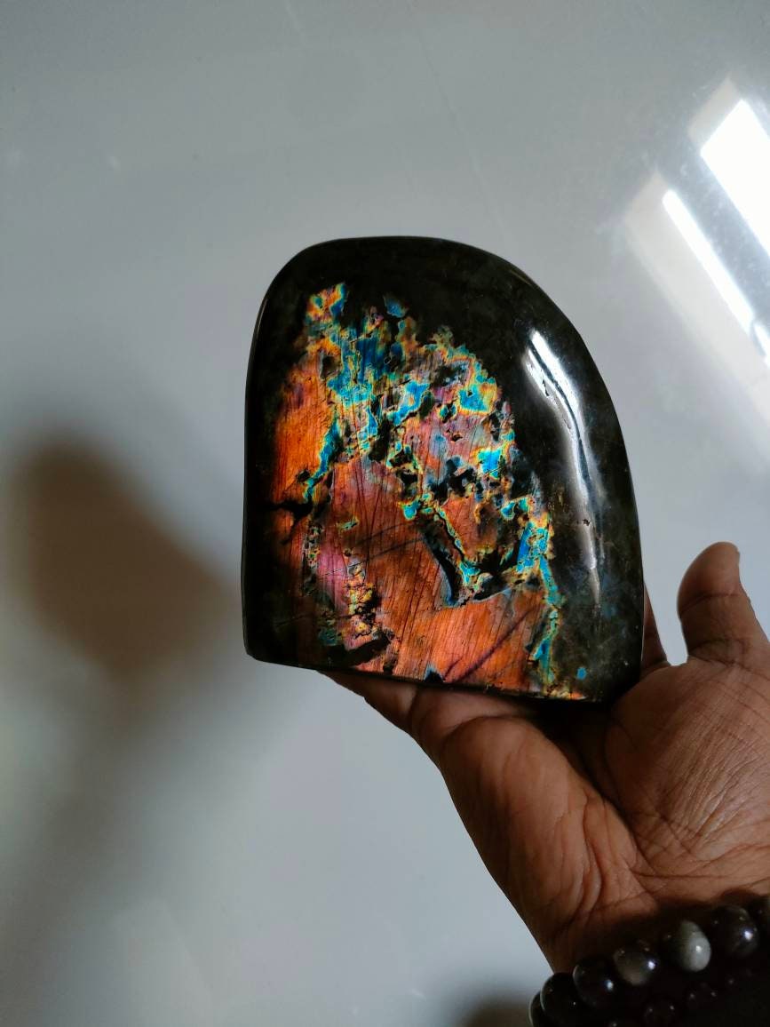 Spectrolite 1, 330Kg- Orange Dorée et Bleue - Forme Libre