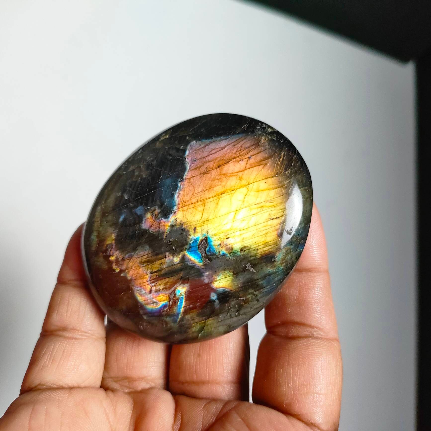 Spectrolite 154, 10Gr - Jaune Orange Dorée Galet Ovale Xl