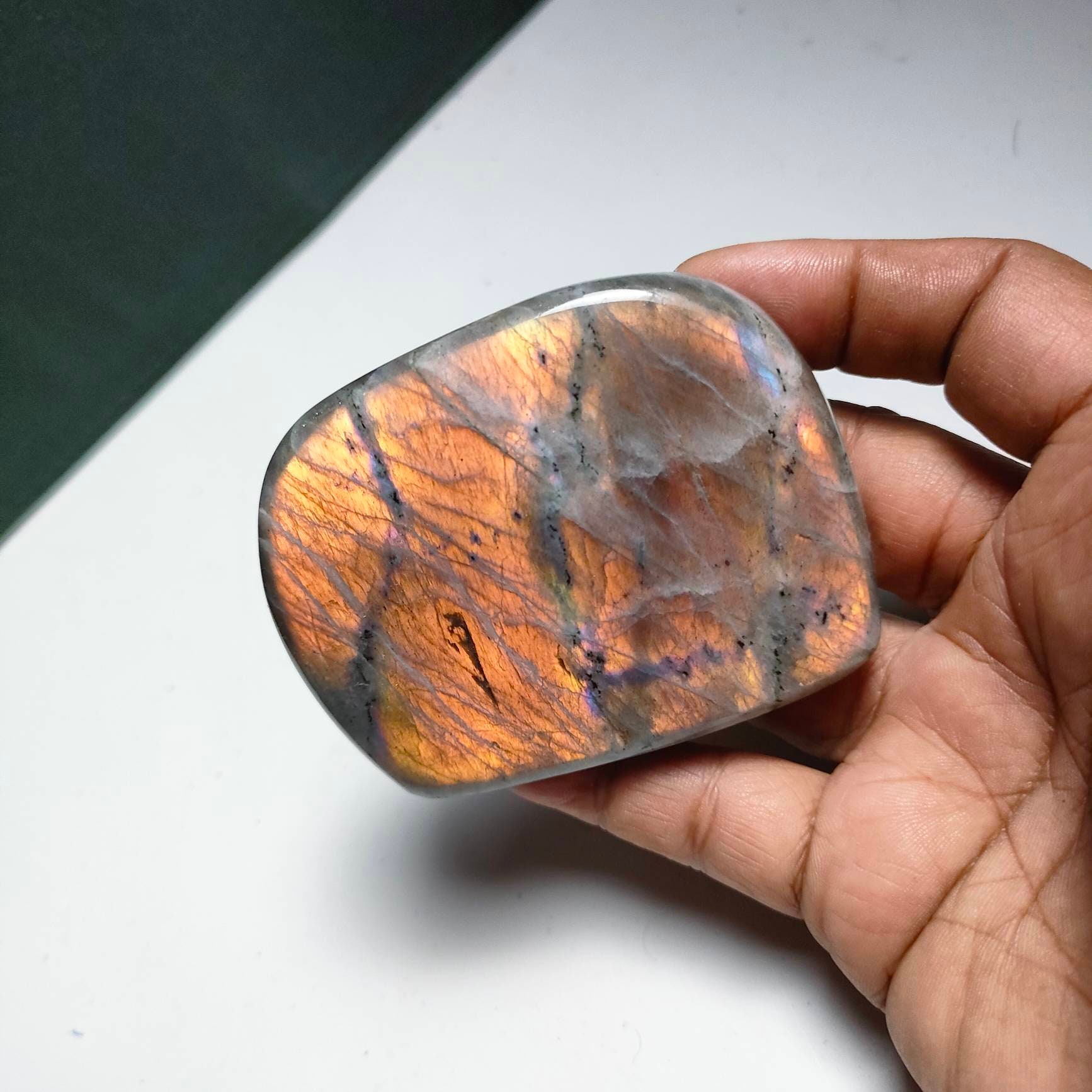 Labradorite 245, 60Gr - Jaune Orange Dorée-Mini Forme Libre