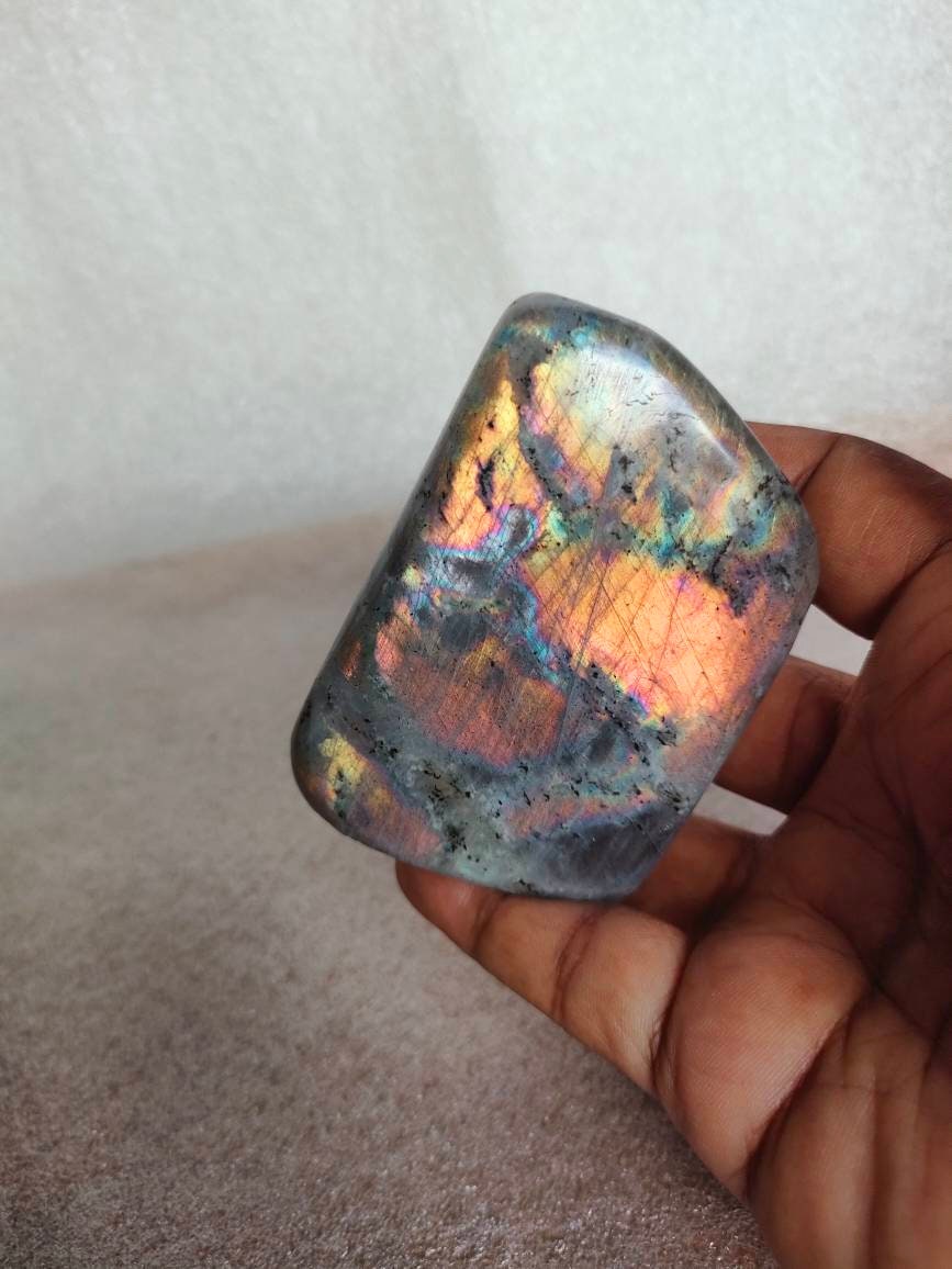 Spectrolite 243, 60Gr- Orange Dorée et Vert Jaune - Mini Forme Libre