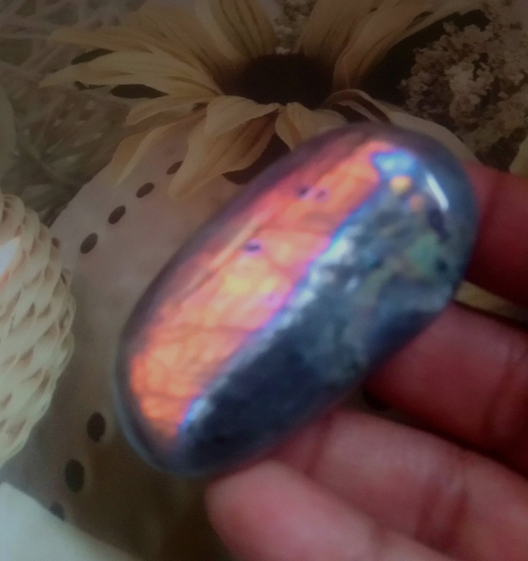 Labradorite 67, 40Gr - Orange Dorée et Grise Galet Ovale