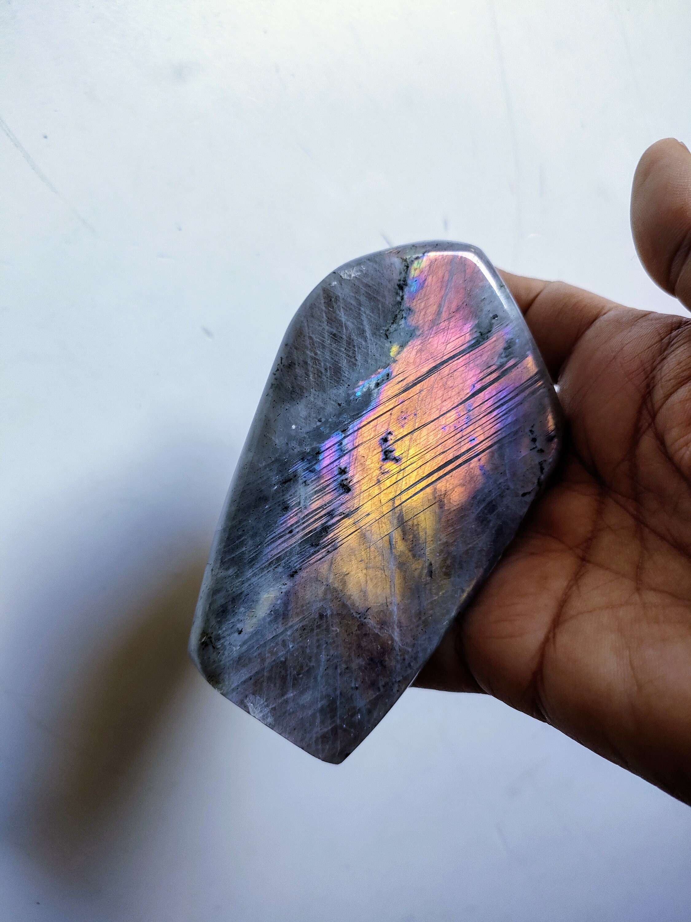 Labradorite 459, 50Gr - Orange Dorée Violacée Forme Libre