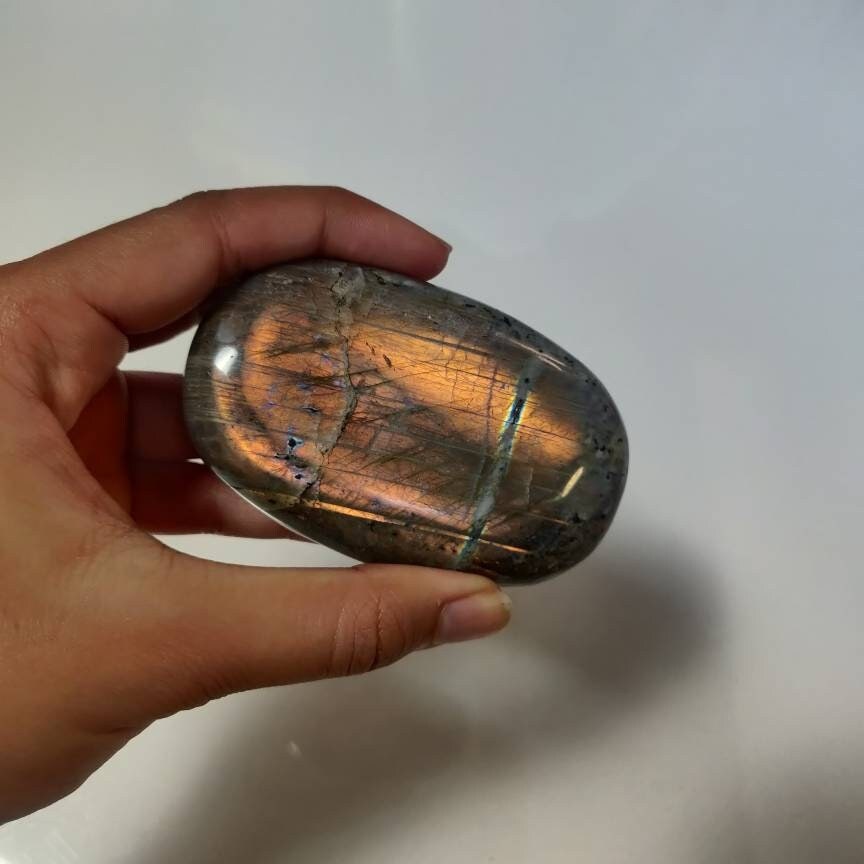 Labradorite 241, 70Gr - Orange Dorée Galet Ovale Xl