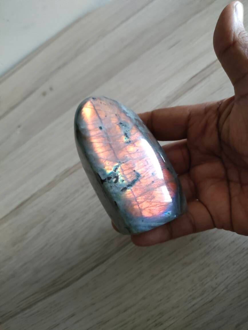 Labradorite 282, 90Gr - Orange Dorée Forme Libre