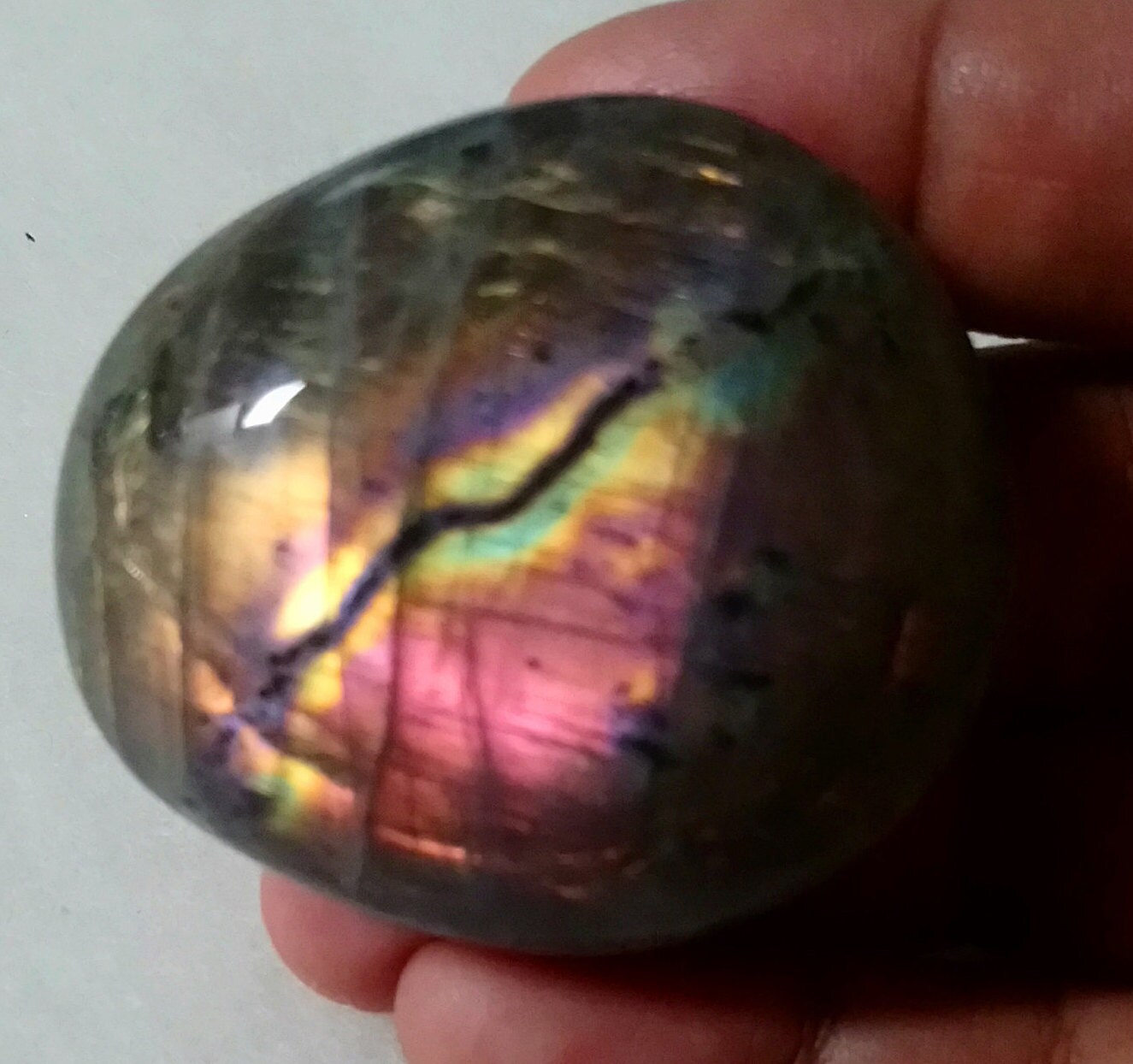 Labradorite 78, 90Gr - Orange Dorée Violacée Galet Ovale