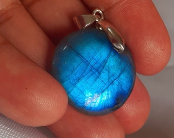 Labradorite 6,1 Gr - bleue flash - pendentif rond-ADR3