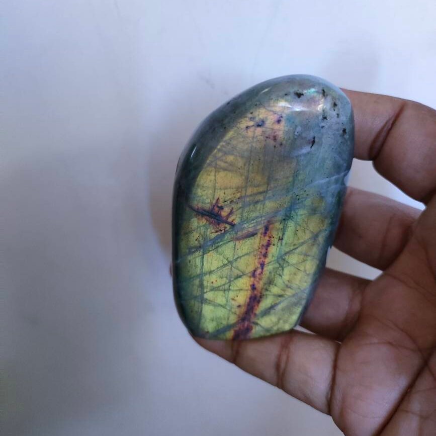 Labradorite 253Gr -Verte Jaune et Orange Dorée-Forme Libre