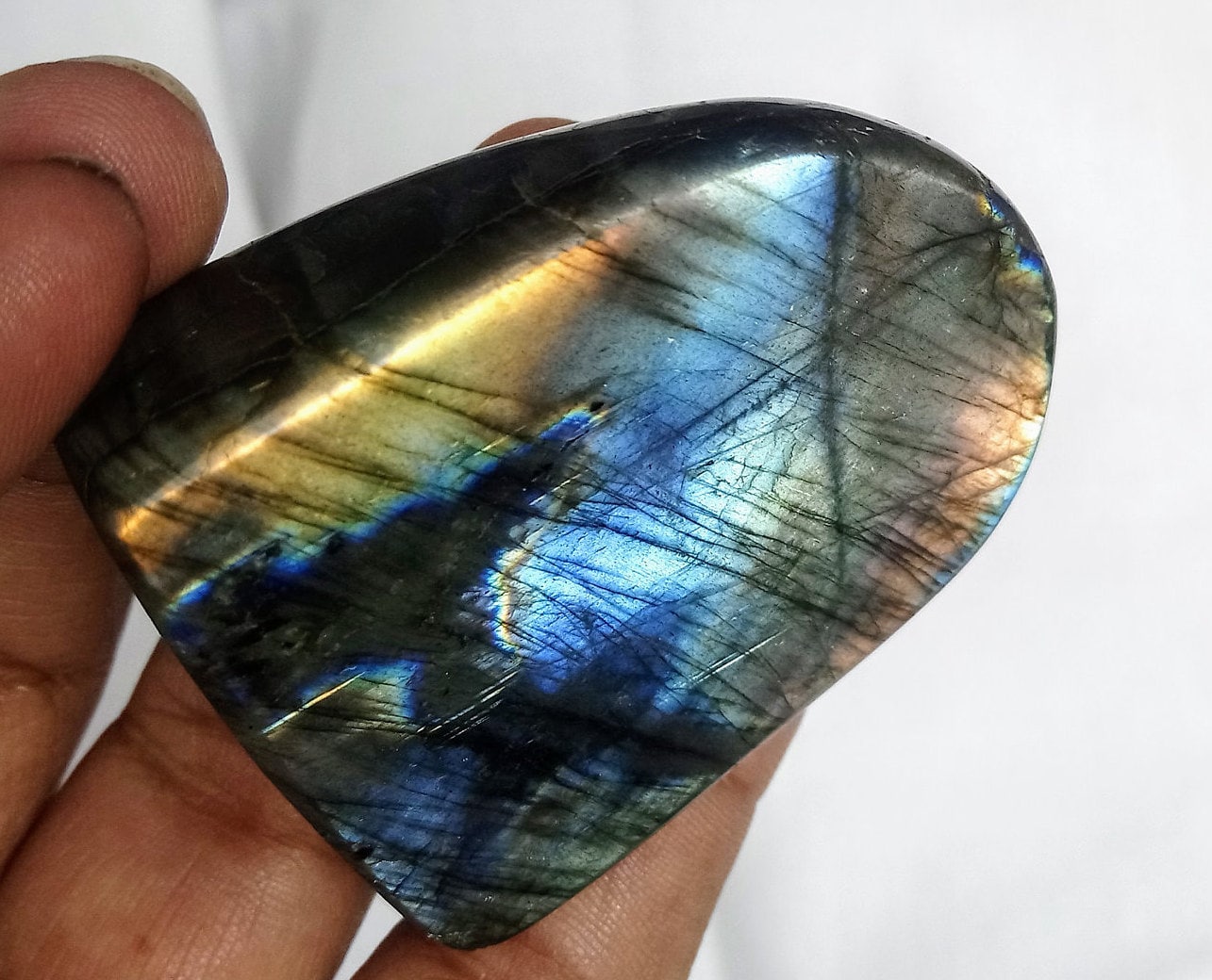 Labradorite 105, 60Gr - Bleu Gris et Jaune Orange Dorée - Mini Forme Libre