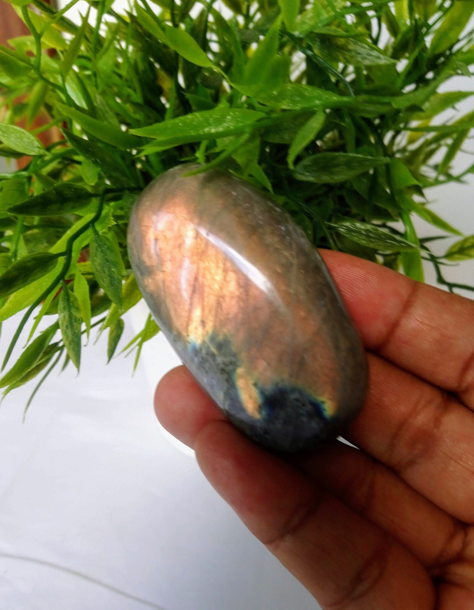 Labradorite 85, 10Gr- Jaune Orange Dorée - Galet Ovale Allongé